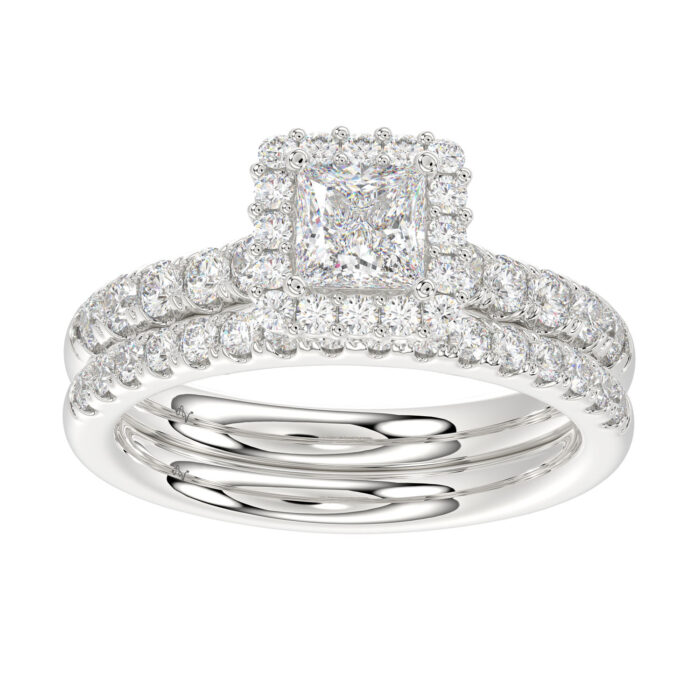 LADIES BRIDAL SET 1.60CT ROUND DIAMOND 14K WHITE GOLD (SI QUALITY) (CENTER STONE 0.75CT PRINCESS DIAMOND) - Image 1