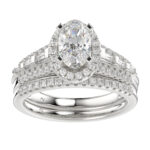 LADIES SEMI MOUNT BRIDAL SET 0.65CT ROUND/BAGUETTE DIAMOND 14K WHITE GOLD (SI QUALITY)
