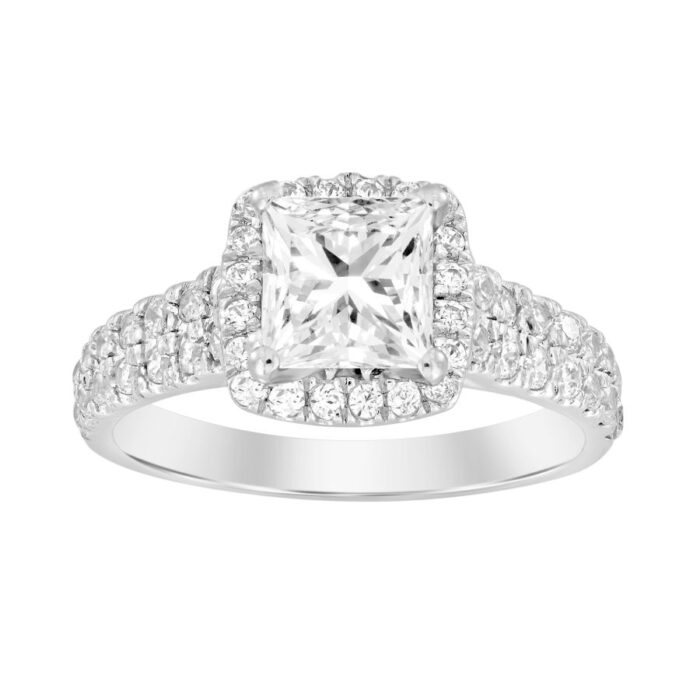 LADIES RING 0.75CT ROUND DIAMOND 14K WHITE GOLD (CENTER STONE 1.00CT PRINCESS DIAMOND) - Image 1