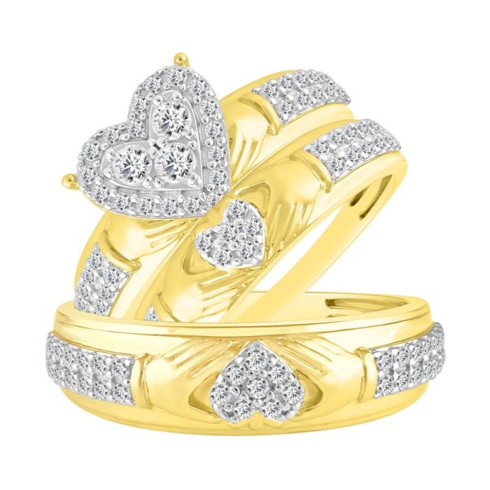 LADIES TRIO SET 1.00CT ROUND DIAMOND 10K YELLOW GOLD - Image 1