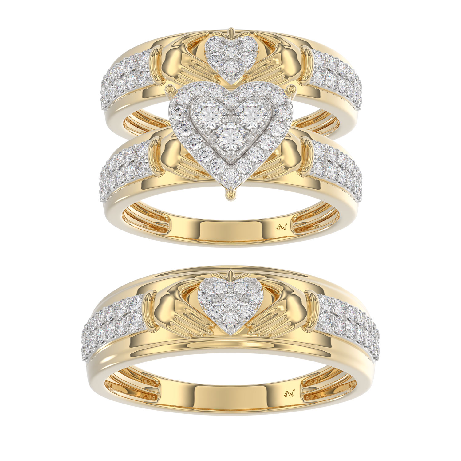 LADIES TRIO SET 1.00CT ROUND DIAMOND 10K YELLOW GOLD - Image 1