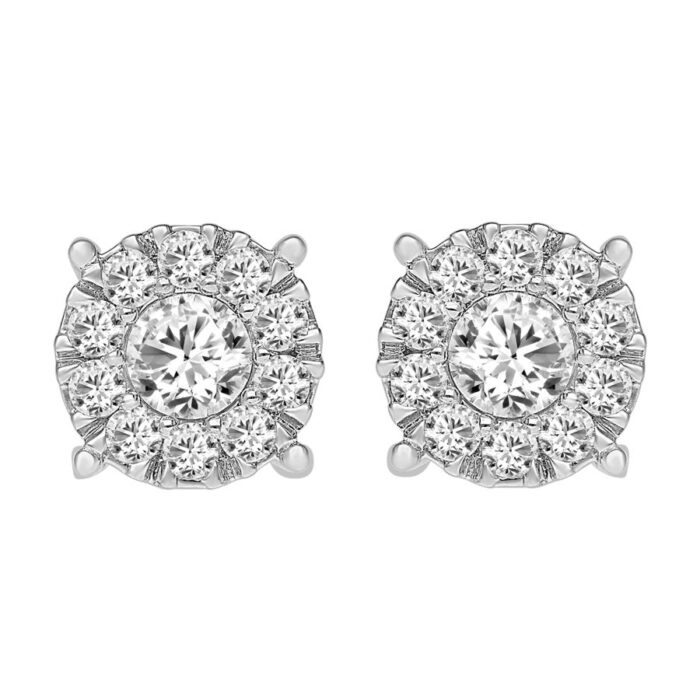 LADIES EARRINGS 1.00CT ROUND DIAMOND 14K WHITE GOLD - Image 1