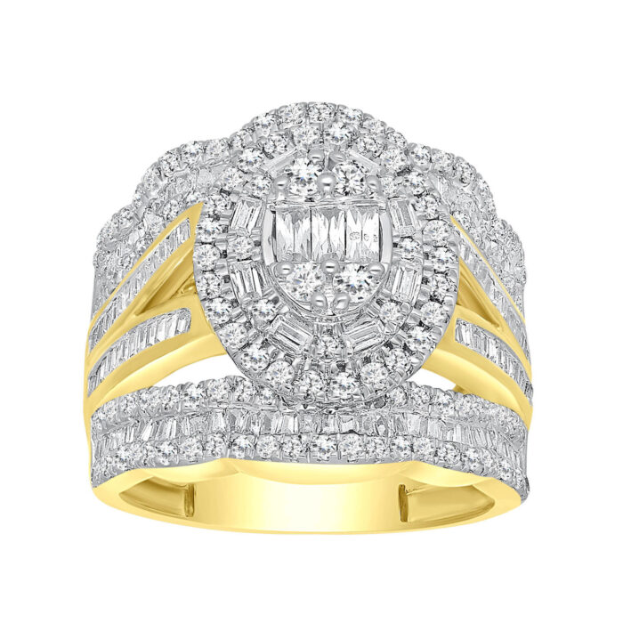 LADIES BRIDAL SET 2.00CT ROUND/BAGUETTE DIAMOND 14K YELLOW GOLD - Image 1