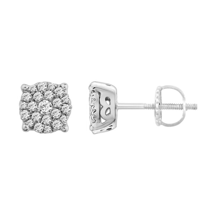 LADIES EARRINGS 0.25CT ROUND DIAMOND 10K WHITE GOLD - Image 1