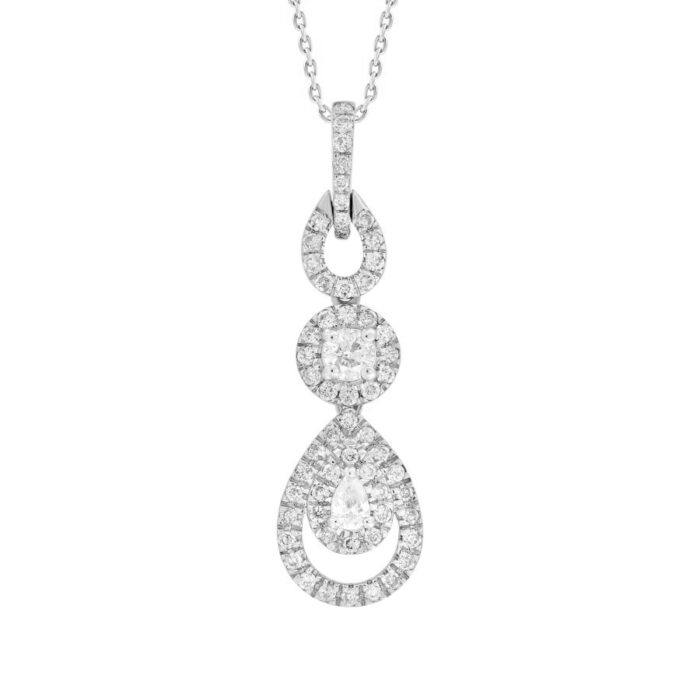LADIES PENDANT 0.75CT ROUND/PEAR DIAMOND 14K WHITE GOLD - Image 1