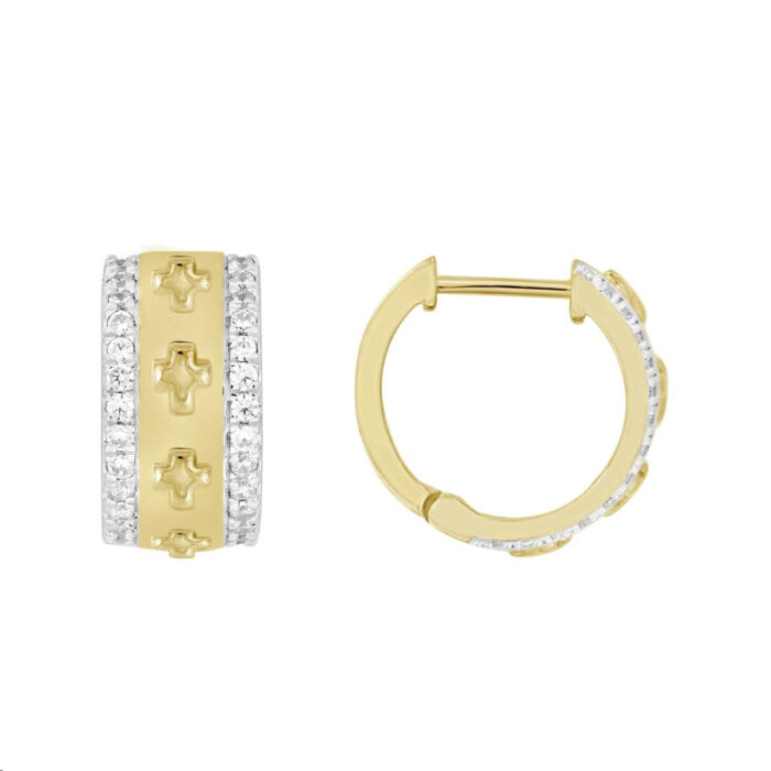 LADIES HOOPS EARRINGS 0.50CT ROUND DIAMOND 10K YELLOW GOLD - Image 1