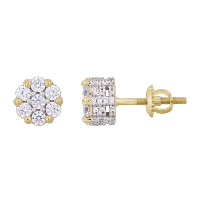 LADIES STUD EARRINGS 1.00CT ROUND DIAMOND 10K YELLOW GOLD - Image 1