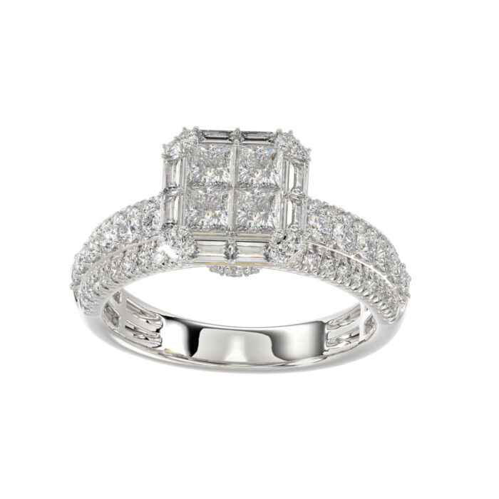LADIES RING 1.25CT ROUND/BAGUETTE/PRINCESS 14K WHITE GOLD - Image 1