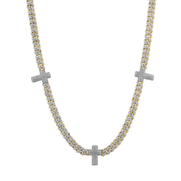 MEN'S NECKLACE 3.33CT ROUND DIAMOND 10K YELLOW GOLD - Image 1