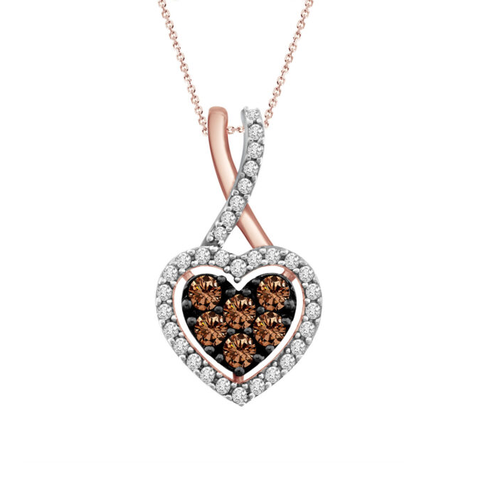 LADIES PENDANT WITH CHAIN 0.50CT ROUND DARK BROWN DIAMOND 14K ROSE GOLD (SI QUALITY) - Image 1