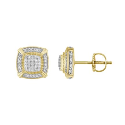 MEN'S STUD EARRINGS 0.25CT ROUND DIAMOND 10K YELLOW GOLD