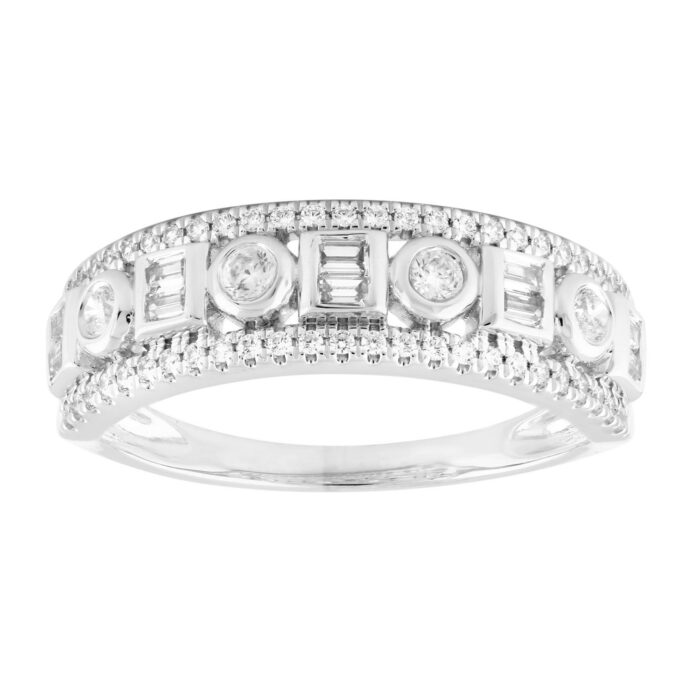 LADIES BAND 0.50CT ROUND/BAGUETTE DIAMOND 14K WHITE GOLD - Image 1