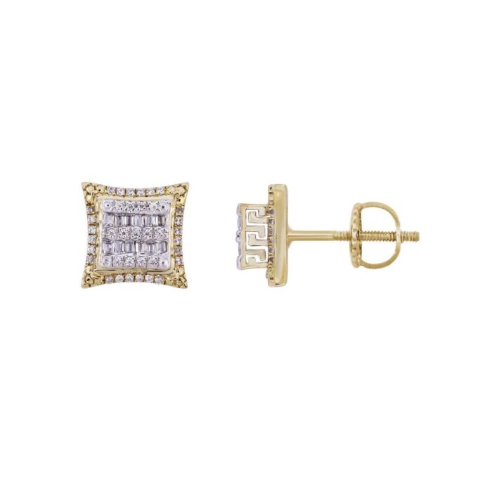 LADIES EARRINGS 0.25CT ROUND/BAGUETTE DIAMOND 10K YELLOW GOLD - Image 1