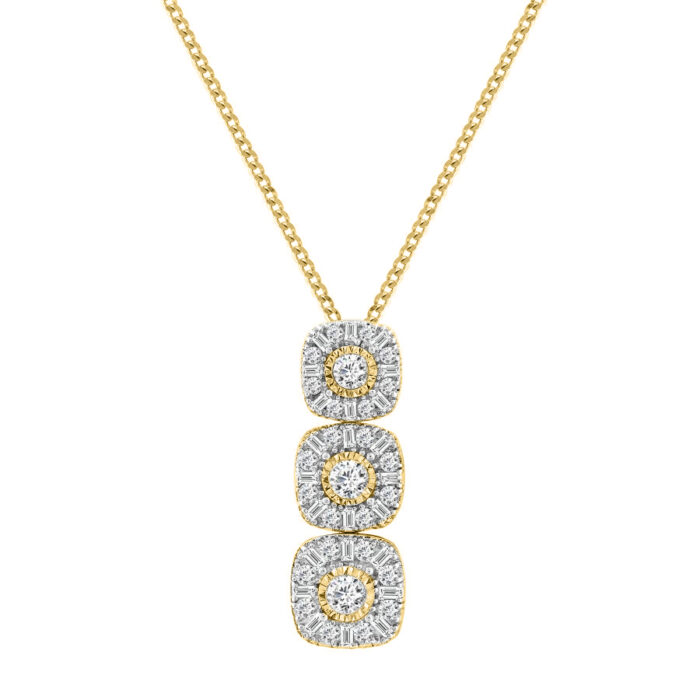 LADIES PENDANT WITH CHAIN 1.00CT ROUND/BAGUETTE DIAMOND 14K YELLOW GOLD (SI QUALITY) - Image 1