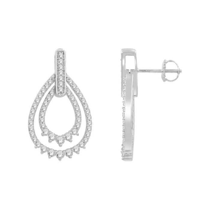 LADIES EARRINGS 1.00CT ROUND DIAMOND 14K WHITE GOLD - Image 1
