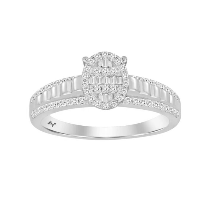 LADIES RING 0.25CT ROUND/BAGUETTE DIAMOND 10K WHITE GOLD - Image 1