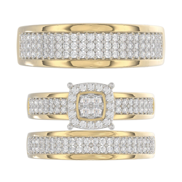 LADIES TRIO SET 1.00CT ROUND DIAMOND 10K YELLOW GOLD - Image 5