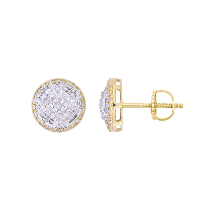 LADIES EARRINGS 0.50CT ROUND/BAGUETTE DIAMOND 10K YELLOW GOLD - Image 1