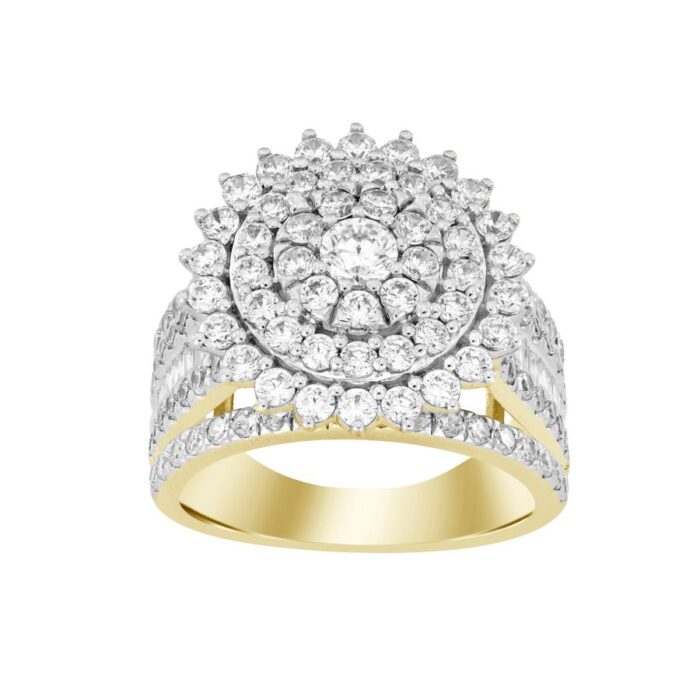 LADIES RING 3.00CT ROUND/BAGUETTE DIAMOND 10K YELLOW GOLD - Image 1