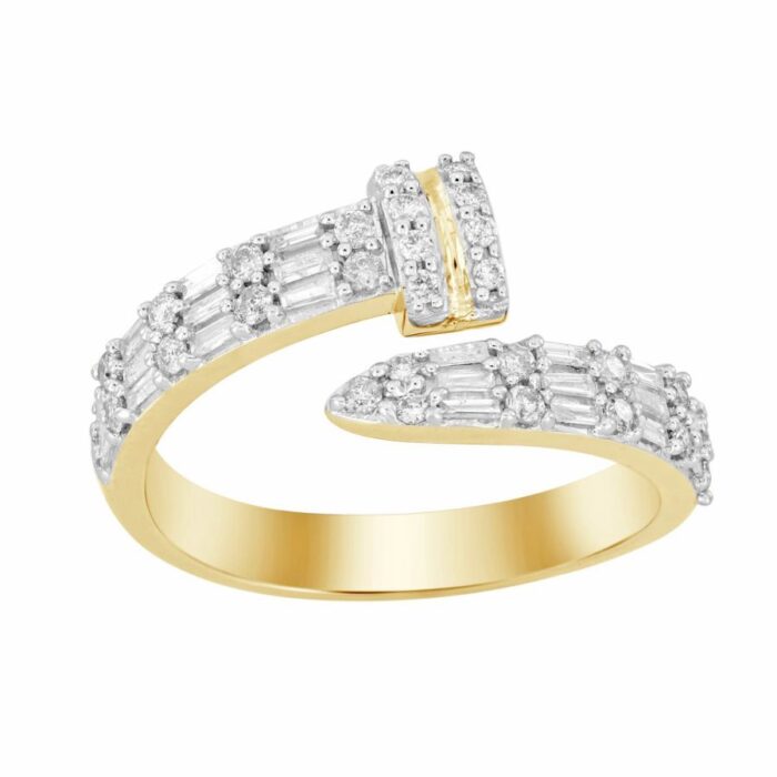 LADIES RING 0.40CT ROUND/BAGUETTE DIAMOND 14K YELLOW GOLD - Image 1