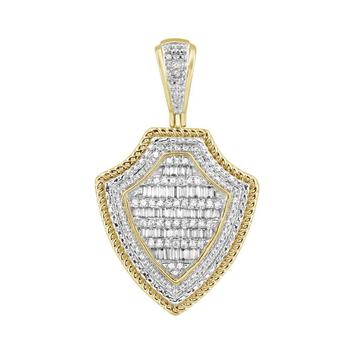MEN'S CHARM PENDANT 0.50CT ROUND/BAGUETTE DIAMOND 10K YELLOW GOLD - Image 1