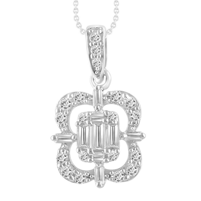 LADIES PENDANT 0.25CT ROUND/BAGUETTE DIAMOND 14K WHITE GOLD (SI QUALITY) - Image 1