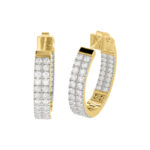 LADIES HOOPS EARRING 3.00CT ROUND DIAMOND 14K YELLOW GOLD IN OUT