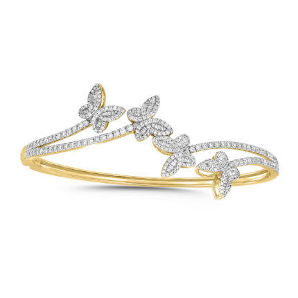 LADIES BANGLE 1.75CT ROUND/BAGUETTE DIAMOND 14K YELLOW GOLD