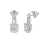 LADIES EARRINGS 0.33CT ROUND/BAGUETTE DIAMOND 14K WHITE GOLD