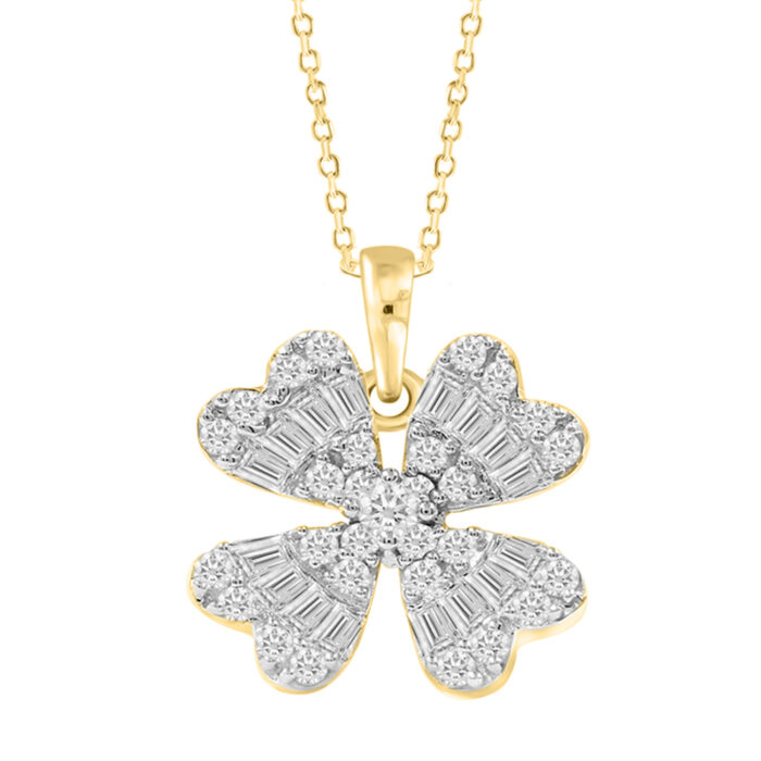 LADIES  NECKLACE 0.33CT ROUND/BAGUETTE DIAMOND 14K YELLOW GOLD - Image 1