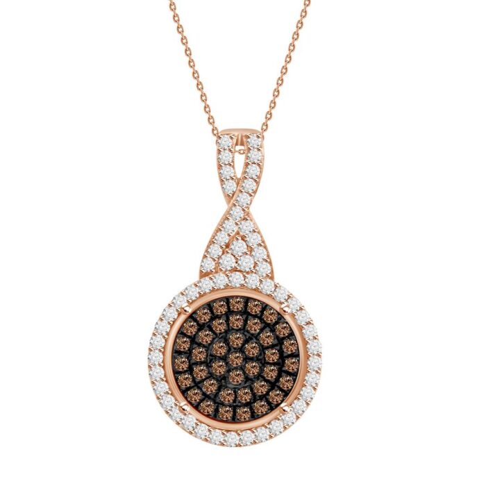LADIES PENDANT 0.35CT WITH CHAIN DARK BROWN/ROUND DIAMOND 14K ROSE GOLD - Image 1