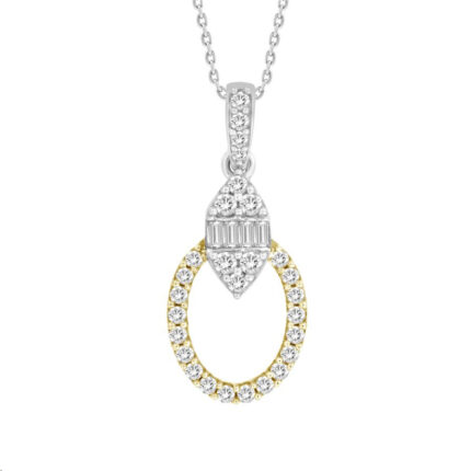 LADIES PENDANT WITH CHAIN 0.25CT ROUND/BAGUETTE DIAMOND 14K YELLOW GOLD