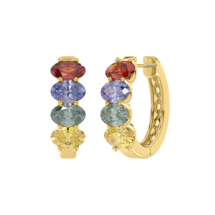 LADIES HOOP EARRINGS 4.45CT OVAL DIAMOND 14K YELLOW GOLD (CENTER STONE MIX-4.45CT) - Image 1