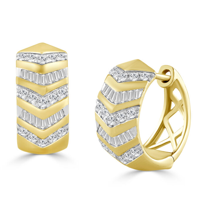 LADIES EARRINGS 0.50CT ROUND/BAGUETTE DIAMOND 10K YELLOW GOLD - Image 1