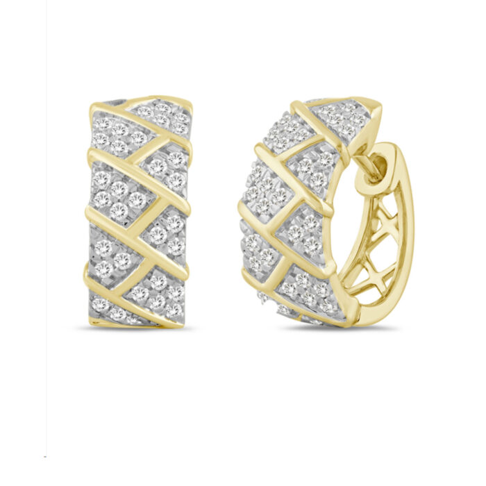 LADIES HOOPS EARRINGS 0.50CT ROUND DIAMOND 10K YELLOW GOLD - Image 1
