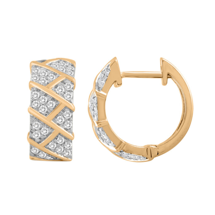 LADIES HOOPS EARRINGS 0.50CT ROUND DIAMOND 10K YELLOW GOLD - Image 2
