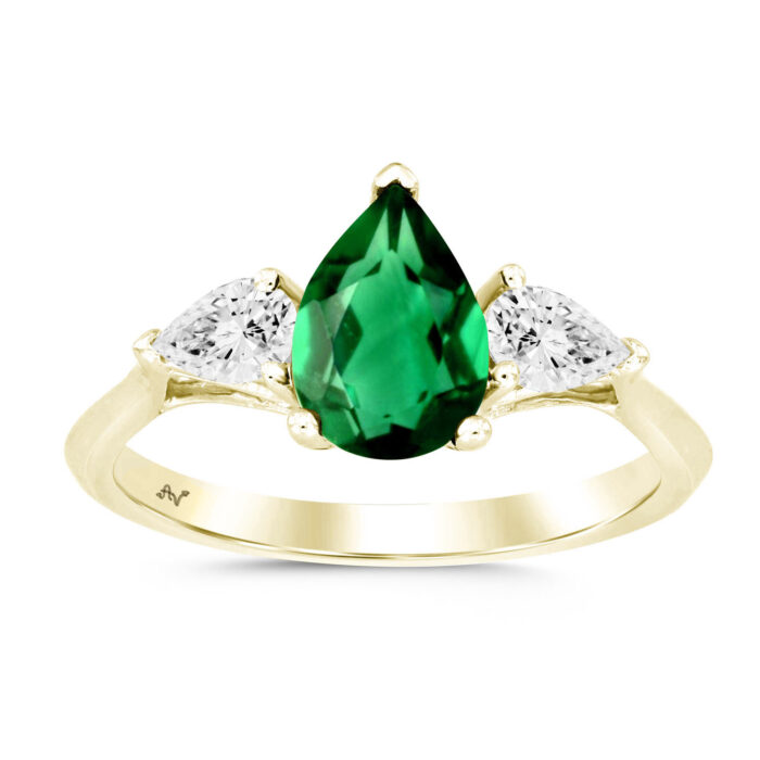 LADIES RING 1.62CT EMERALD/PEAR DIAMOND 14K YELLOW GOLD (CENTER STONE PEAR/EMERALD APPROX -1.20CT) - Image 1