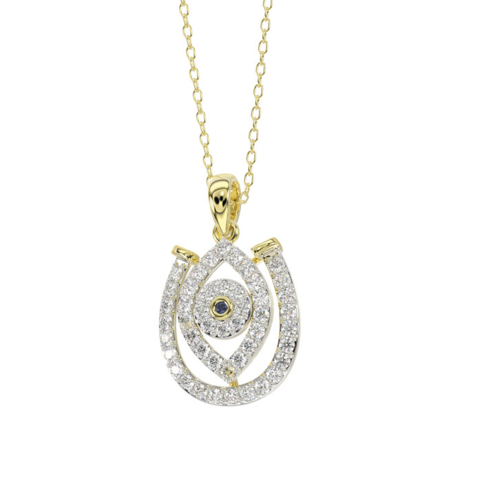 LADIES PENDANT WITH CHAIN 0.33CT ROUND/BLACK DIAMOND 14K YELLOW GOLD - Image 1