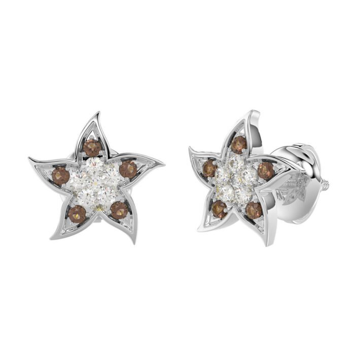 LADIES EARRINGS 0.16CT ROUND DIAMOND 14K WHITE GOLD - Image 1
