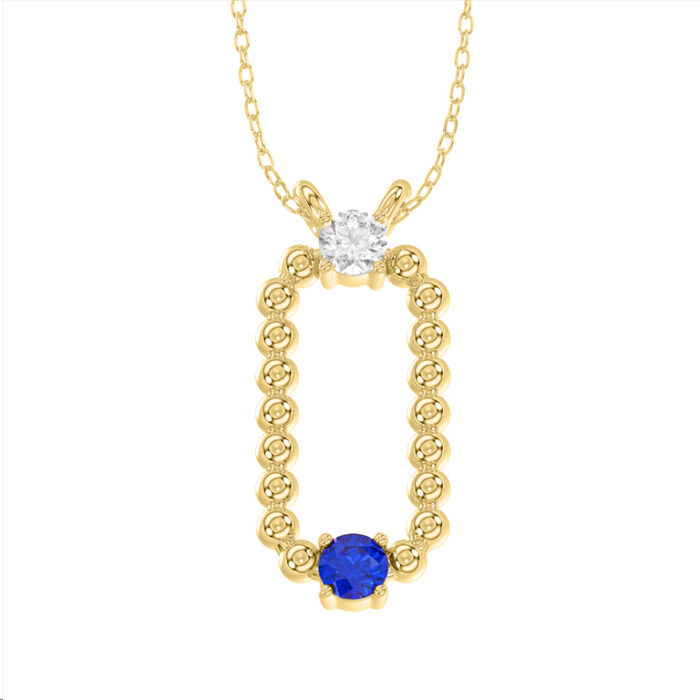 LADIES PENDANT WITH CHAIN 0.15CT ROUND/BLUE SAPPHIRE DIAMOND 14K YELLOW GOLD (CENTER STONE ROUND BLUE SAPPHIRE-0.10CT) - Image 1
