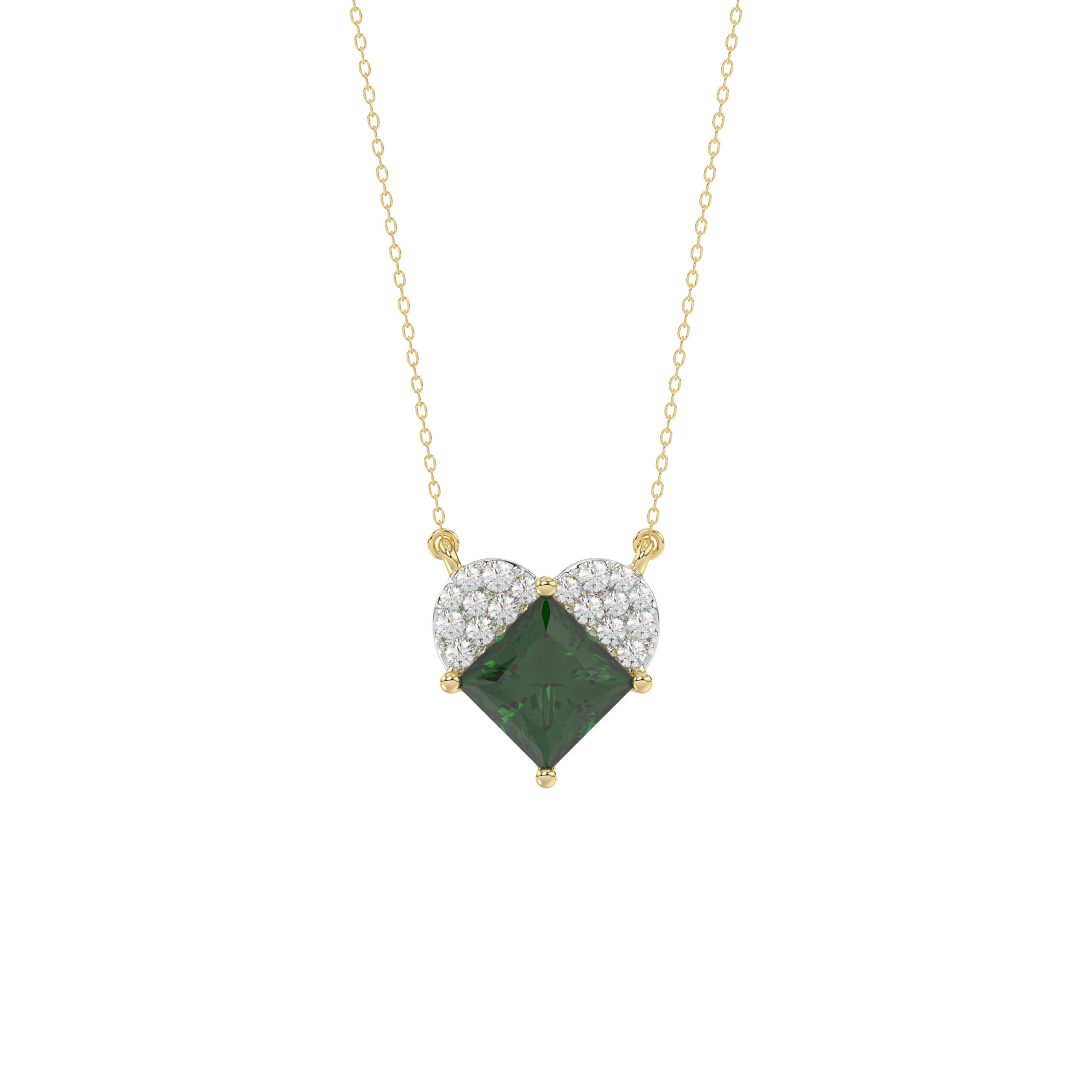 LADIES PENDANT 1.45CT ROUND/GREEN EMERALD PRINCESS DIAMOND 14K YELLOW GOLD (GREEN EMERALD PRINCESS 1.32CT) - Image 1