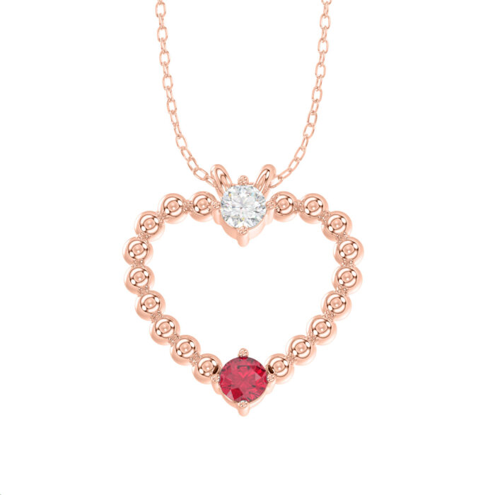 LADIES PENDANT WITH CHAIN 0.15CT ROUND/RUBY DIAMOND 14K ROSE GOLD (RUBY ROUND DIAOND- 0.10CT) - Image 1