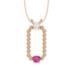 LADIES PENDANT WITH CHAIN 0.15CT ROUND/RUBY DIAMOND 14K ROSE GOLD (CENTER STONE ROUND/RUBY-0.10CT)