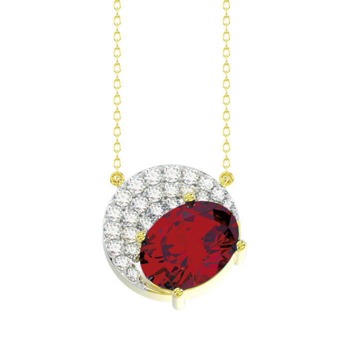 LADIES PENDANT WITH CHAIN 1.15CT ROUND/OVAL/EMERALD DIAMOND 14K YELLOW GOLD (CENTER STONE EMERALD/OVAL 1.00CT) - Image 1