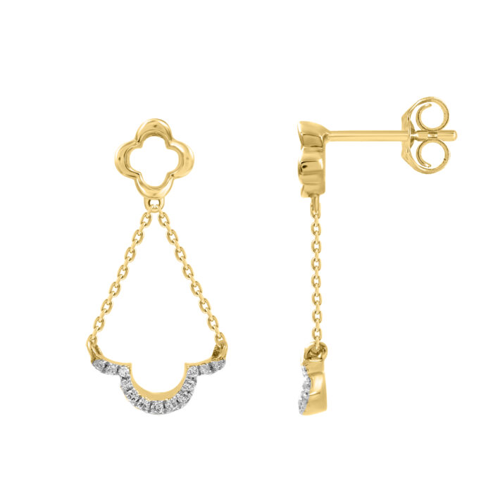 LADIES EARRINGS 0.20CT ROUND DIAMOND 14K YELLOW GOLD - Image 1