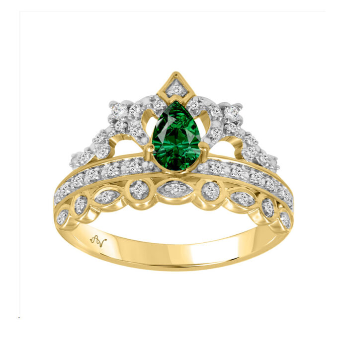 LADIES RING 0.50CT ROUND/EMERALD/PEAR DIAMOND 14K YELLOW GOLD (CENTER STONE PEAR/EMERALD-0.35CT) - Image 1