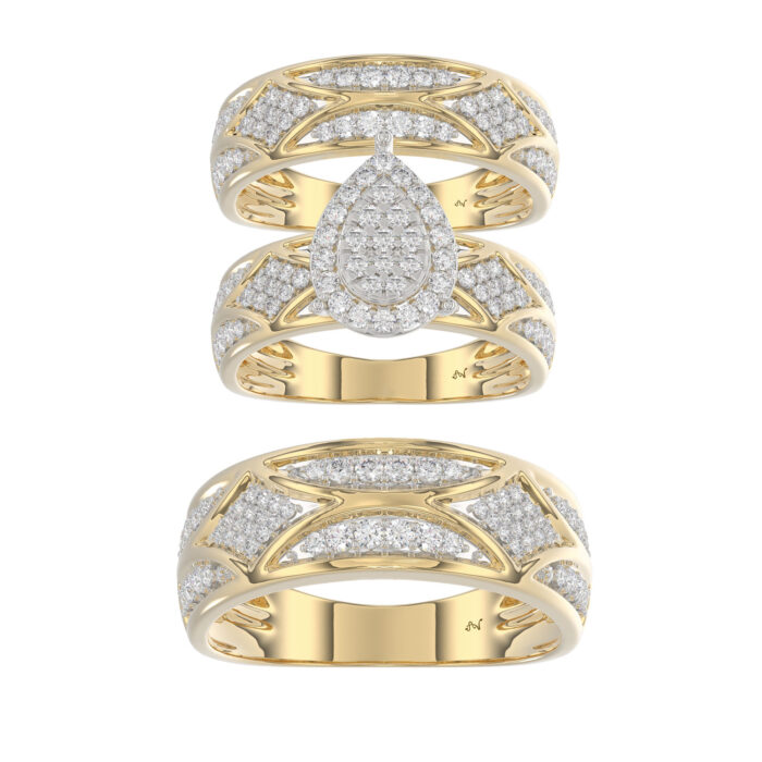 LADIES TRIO SET 1.33CT ROUND DIAMOND 10K YELLOW GOLD - Image 1