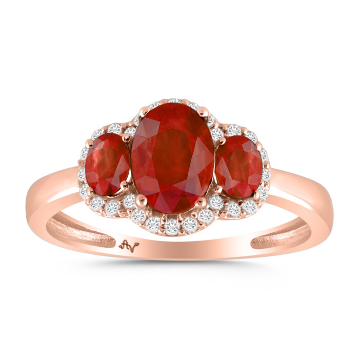 LADIES RING 1.60CT ROUND/OVAL/RUBY DIAMOND 14K ROSE GOLD (CENTER STONE RUBY OVAL-0.50 - Image 1