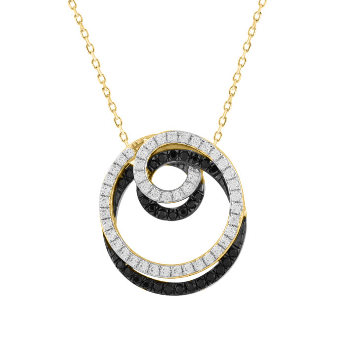 LADIES PENDANT WITH CHAIN 0.50CT ROUND/BLACK DIAMOND 14K YELLOW GOLD - Image 1