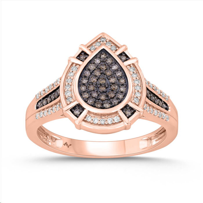 LADIES RING 0.30CT DARK BROWN/ROUND DIAMOND 14K ROSE GOLD - Image 1